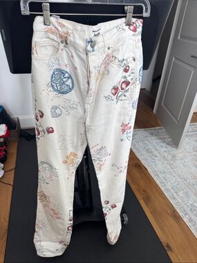 Reformation Cynthia Doodle Cream Jeans with Subtle Print